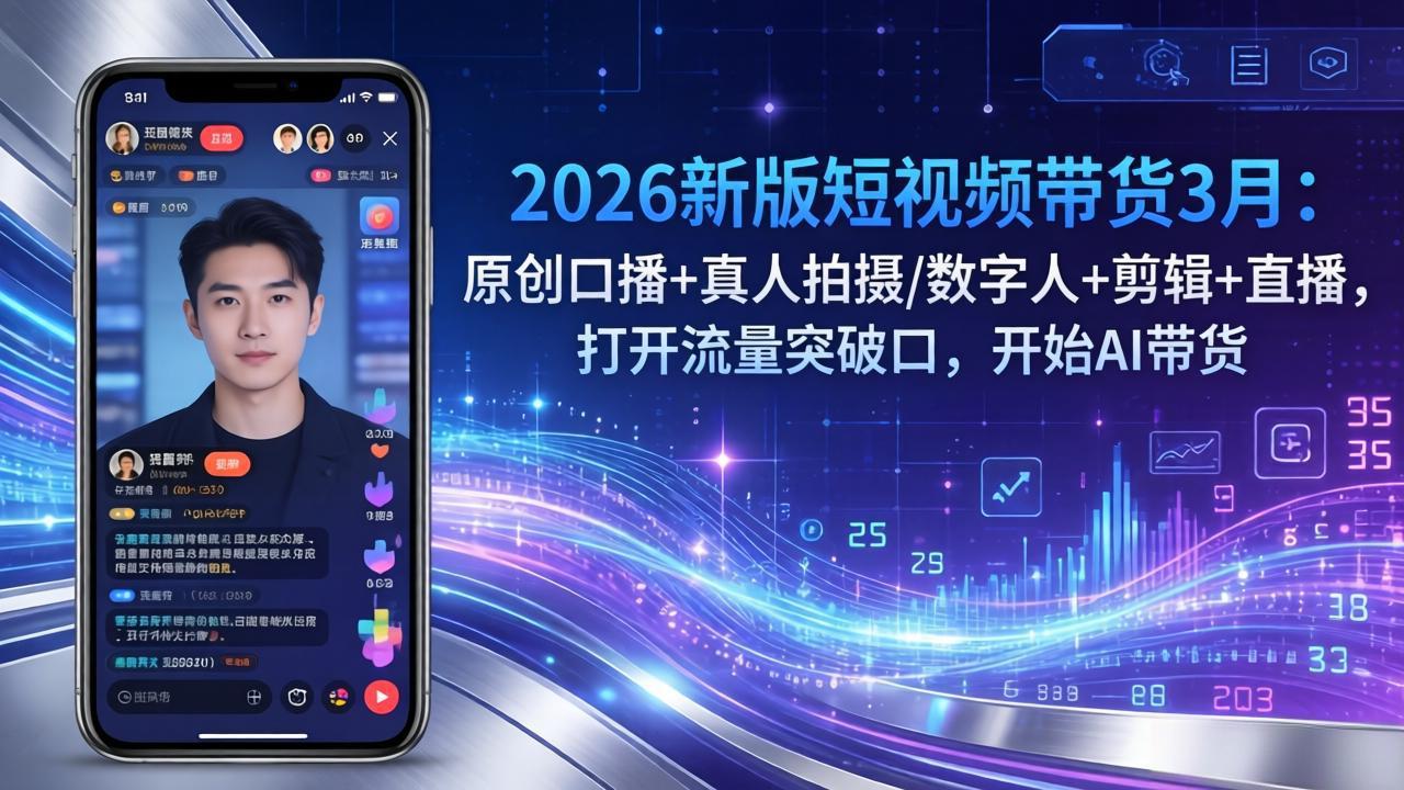 2026新版短视频带货3月：原创口播+真人拍摄/数字人+剪辑+直播，打开流量突破口，开始AI带货-小创项目网