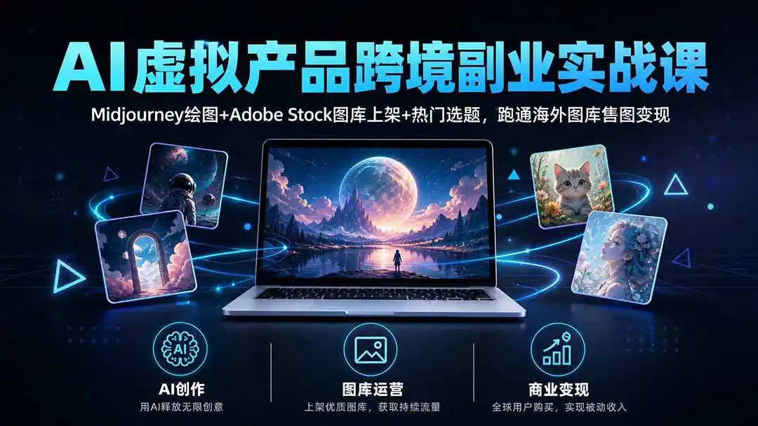 AI虚拟产品跨境副业实战课｜Midjourney绘图+Adobe Stock图库上架+热门选题，跑通海外图库售图变现-小创项目网