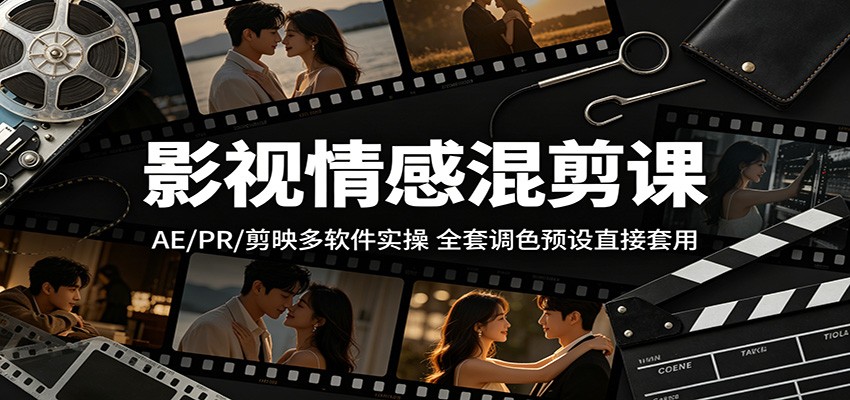 影视情感混剪课:AE/PR/剪映多软件实操,全套调色预设直接套用-小创项目网