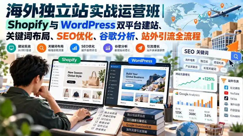 海外独立站实战运营班｜Shopify与WordPress双平台建站、关键词布局、SEO优化、谷歌分析、站外引流全流程-小创项目网