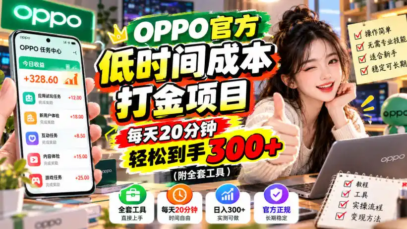 OPPO官方低时间成本打金项目，每天20分钟，轻松到手300+(附全套工具)【揭秘】-小创项目网