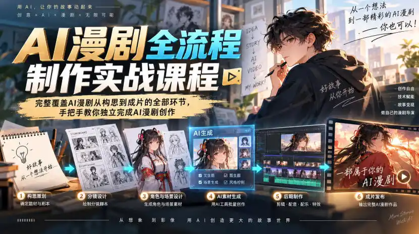 AI漫剧全流程制作实战课程，完整覆盖AI漫剧从构思到成片的全部环节，手把手教你独立完成AI漫剧创作-小创项目网
