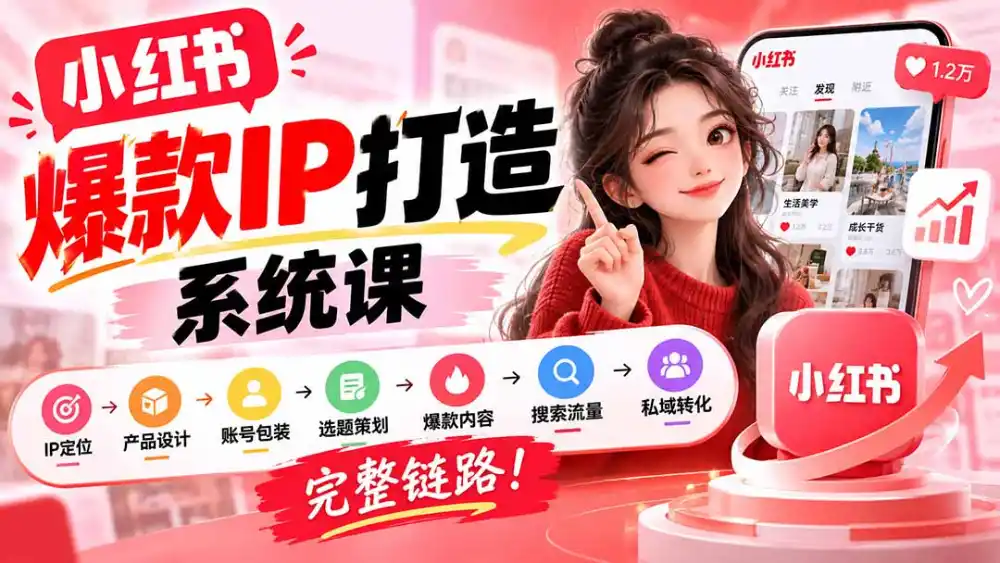 【无水印】小红书爆款IP打造课：IP定位→产品设计→账号包装→选题策划→爆款内容→搜索流量→私域转化，完整链路-小创项目网