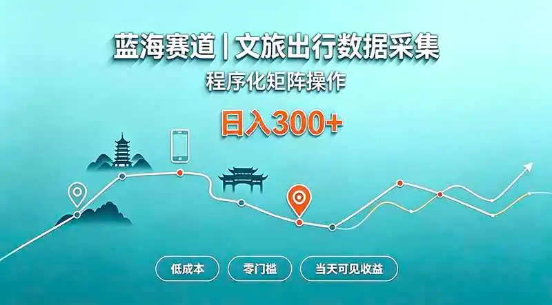蓝海赛道 文旅出行数据采集 程序化矩阵操作 低成本 零门槛 当天可见收益 日入300+-小创项目网