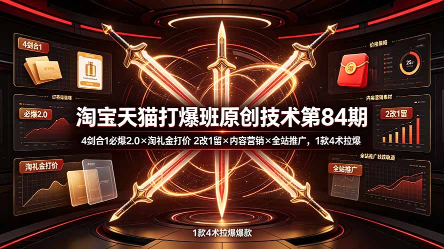 淘宝天猫打爆班原创技术第84期：4剑合1必爆2.0×淘礼金打价×2改1留×内容营销×全站推广，1款4术拉爆-小创项目网