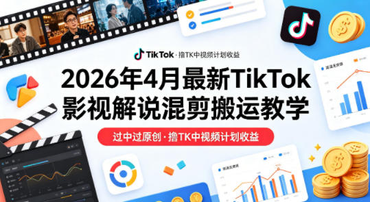 26年4月最新TikTok影视解说混剪搬运教学，过中过原创，撸TK中视频计划收益-小创项目网