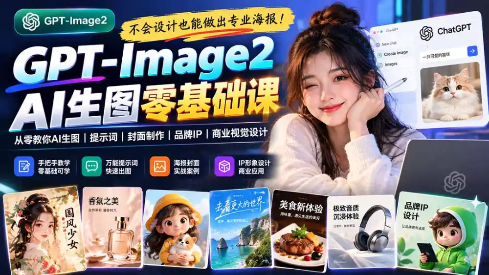 不会设计也能做出专业海报！GPT-Image2从零教你AI生图、提示词、封面制作、品牌IP与商业视觉设计-小创项目网