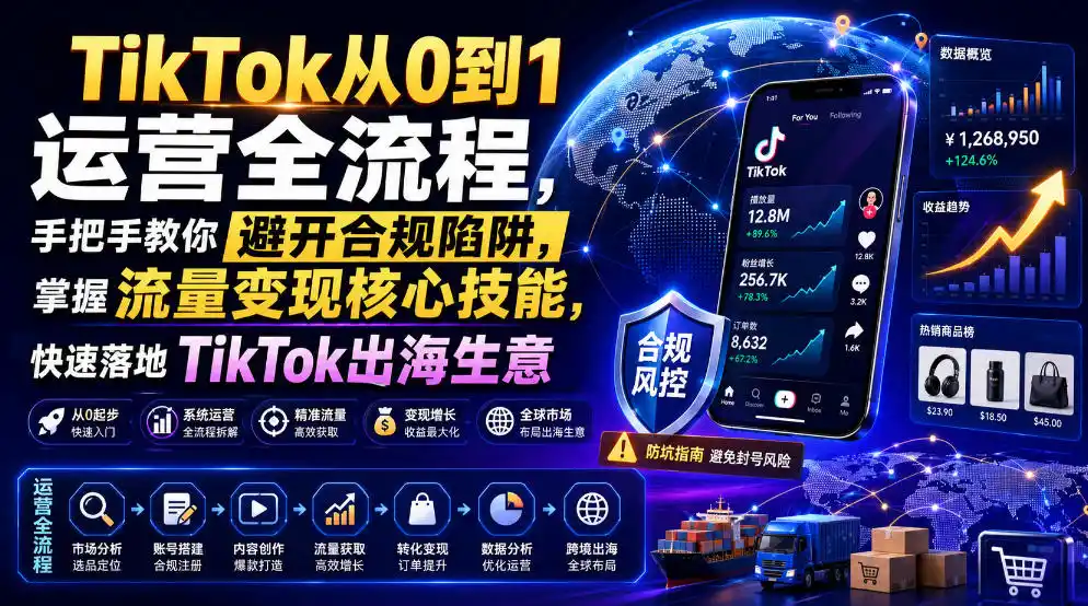 TikTok从0到1运营全流程，手把手教你避开合规陷阱，掌握流量变现核心技能，快速落地TikTok出海生意(更新8月)-小创项目网