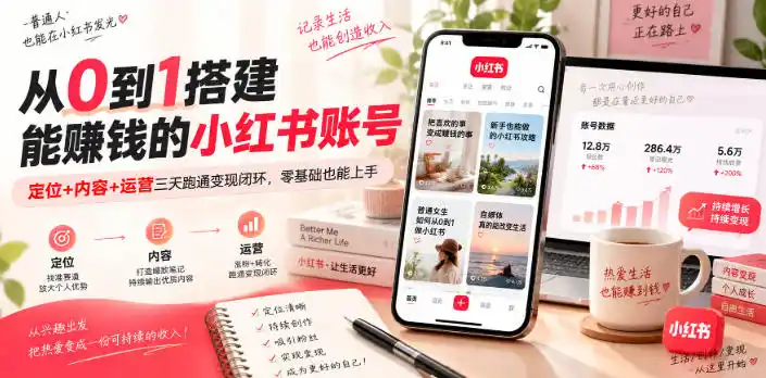 从0到1搭建能賺钱的小红书账号，定位+内容+运营三天跑通变现闭环-小创项目网