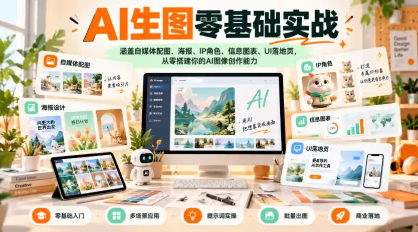 AI生图零基础实战，涵盖自媒体配图、海报、IP角色、信息图表、UI落地页，从零搭建你的AI图像创作能力-小创项目网