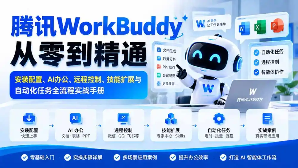 腾讯WorkBuddy从零到精通：安装配置、AI办公、远程控制、技能扩展与自动化任务全流程实战手册-小创项目网