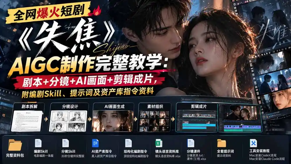 全网爆火短剧《失焦》AIGC制作完整教学：剧本+分镜+AI画面+剪辑成片，附编剧Skill、提示词及资产库指令资料-小创项目网