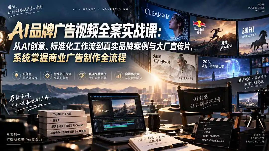 AI品牌广告视频全案实战课：从AI创意、标准化工作流到真实品牌案例与大厂宣传片，系统掌握商业广告制作全流程-小创项目网
