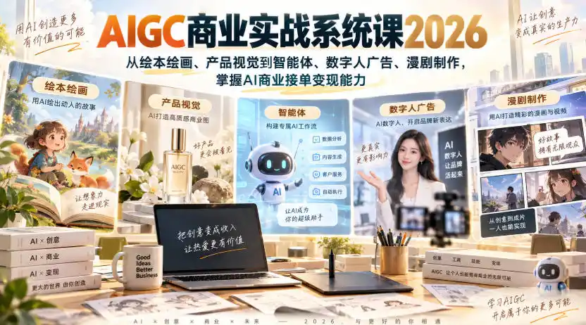 AIGC商业实战系统课2026，从绘本绘画、产品视觉到智能体、数字人广告、漫剧制作，掌握AI商业接单变现能力-小创项目网