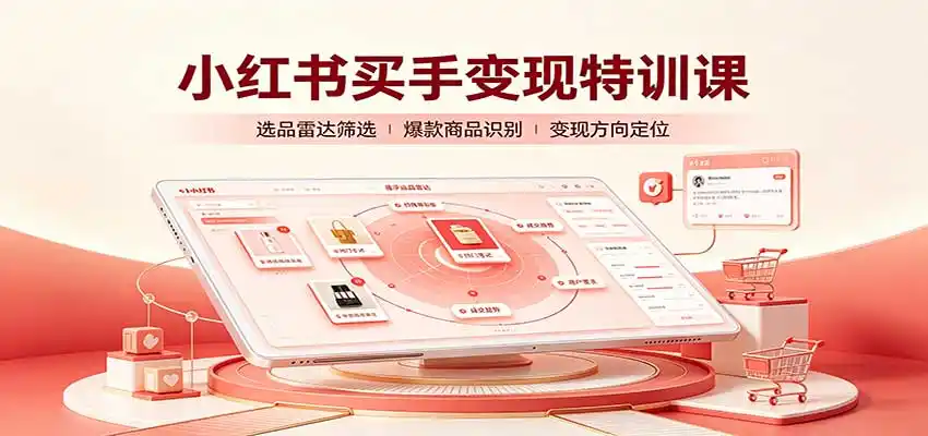 小红书买手变现特训课：账号定位养号起号，选品挂车，笔记标题封面全套教学-小创项目网