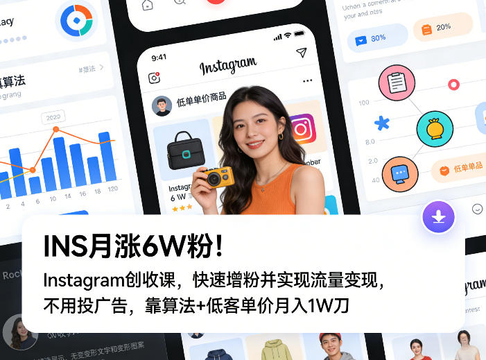 INS月涨6W粉！Instagram创收课，快速增粉并实现流量变现，不用用投广告，靠算法+低客单价月入1W刀-小创项目网