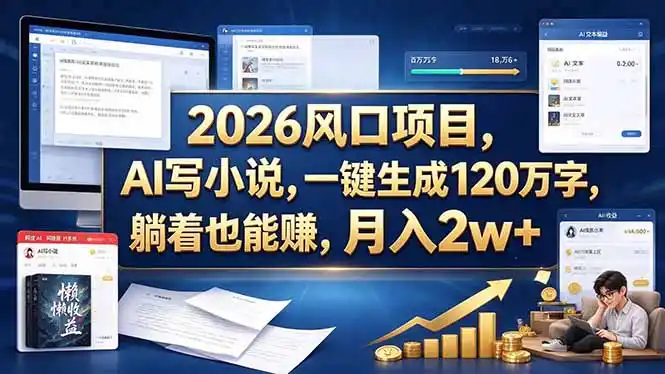 2026 风口项目，AI 写小说，一键生成 120 万字，躺着也能赚，月入 2w +-小创项目网