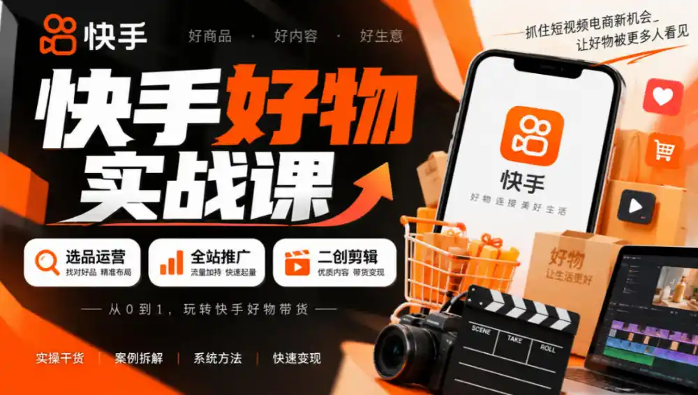 快手好物实战课｜选品运营+全站推广+二创剪辑带货变现-小创项目网