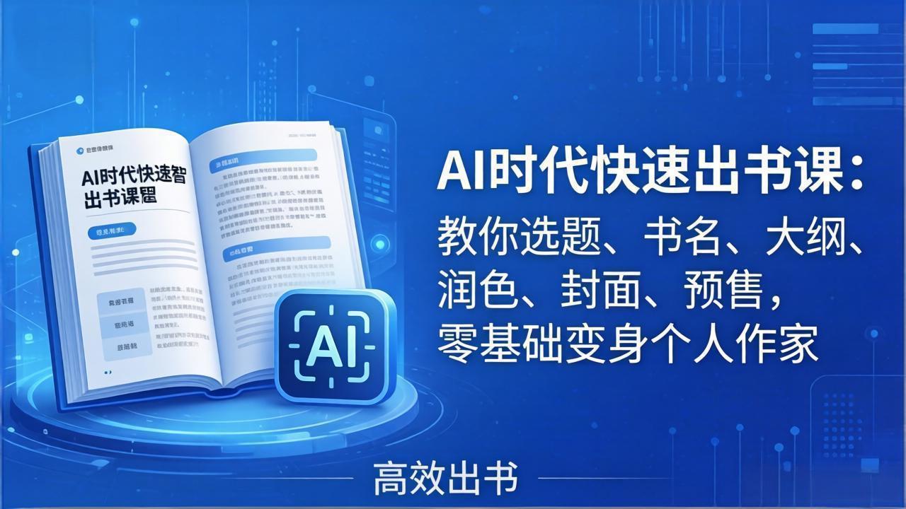 AI时代7天闪电出书课：教你选题、书名、大纲、润色、封面、预售，零基础变身个人作家-小创项目网