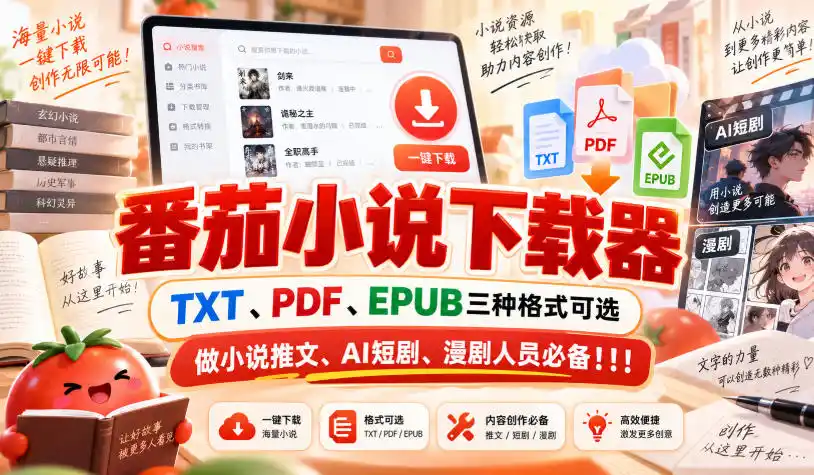 番茄小说下载器，TXT、PDF、EPUB三种格式可选，做小说推文、AI短剧、漫剧人员必备！！！-小创项目网