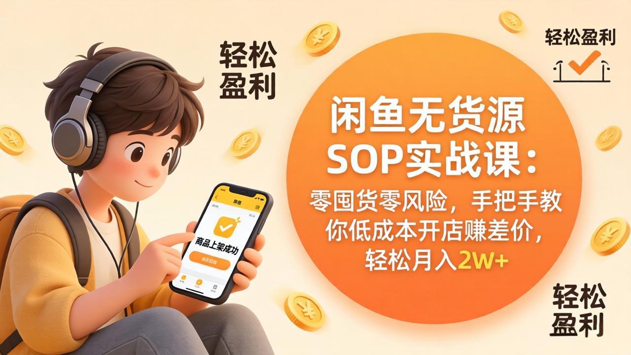 闲鱼无货源SOP实战课：零囤货零风险，手把手教你低成本开店赚差价，轻松月入2w+-小创项目网