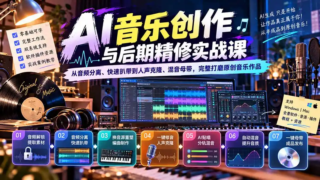 AI音乐创作与后期精修实战课：从音频分离、快速扒带到人声克隆、混音母带，完整打磨原创音乐作品-小创项目网