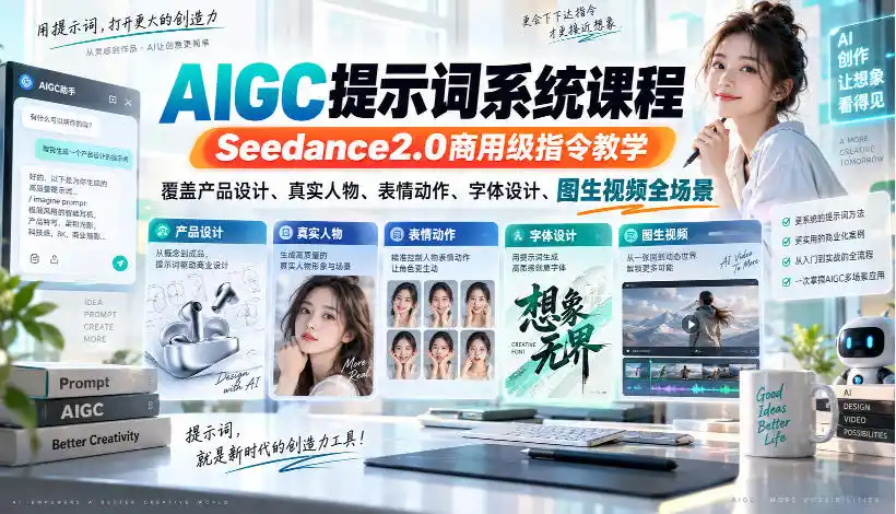 AIGC提示词系统课程，Seedance2.0商用级指令教学，覆盖产品设计、真实人物、表情动作、字体设计、图生视频全场景-小创项目网