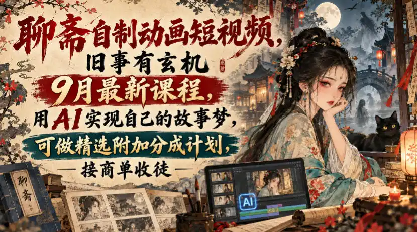 聊斋自制动画短视频，旧事有玄机9月最新课程，用AI实现自己的故事梦，可做精选附加分成计划，接商单收徒-小创项目网